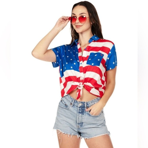 Tipsy Elves Tops - Tipsy Elves American Flag Shirt Small Patriotic 4th of July USA Button Down NWOT